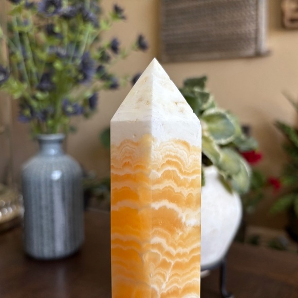 Imperfect - Large Yellow Banded Calcite Tower - 1.77 Pounds and 9.25 Inches Tall - Picture 7 of 13